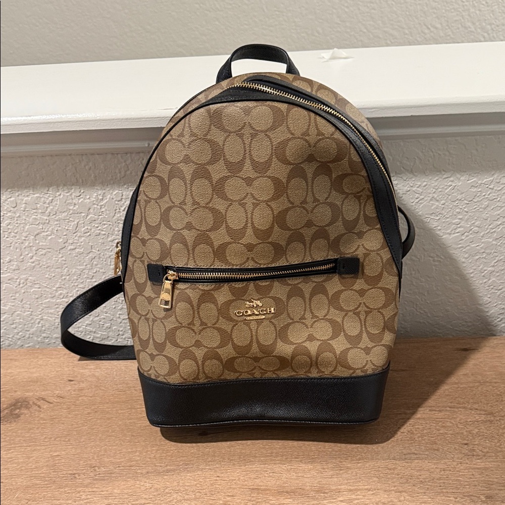 Coach Signature Tan and Black Backpack
